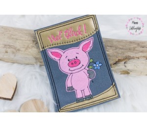 Stickdatei - Postkarte ITH Viel Glück Schwein Glücksschwein